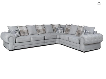 Hot Season 3 C 2 Corner Setter - Large Verona Left or Right Hand 6 Seater Sofa Grey Chenille - Comfy Designer Scatter Back Cushions - Modular Dual Arm Corner Suites for Living Room Lounge Indoors Decor