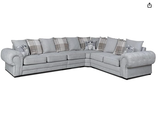 Hot Season 3 C 2 Corner Setter - Large Verona Left or Right Hand 6 Seater Sofa Grey Chenille - Comfy Designer Scatter Back Cushions - Modular Dual Arm Corner Suites for Living Room Lounge Indoors Decor