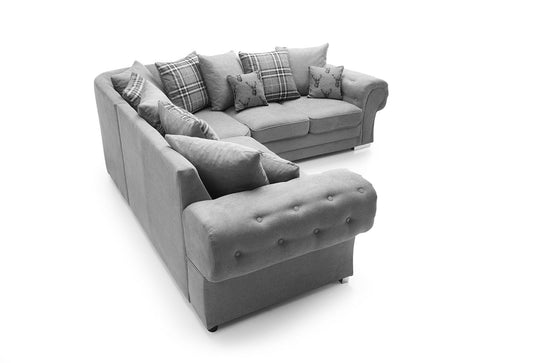 Top Selling Verona Deluxe Corner Sofa – Classic Grey with Plush Check & Stag Cushions