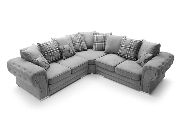 Top Selling Verona Deluxe Corner Sofa – Classic Grey with Plush Check & Stag Cushions