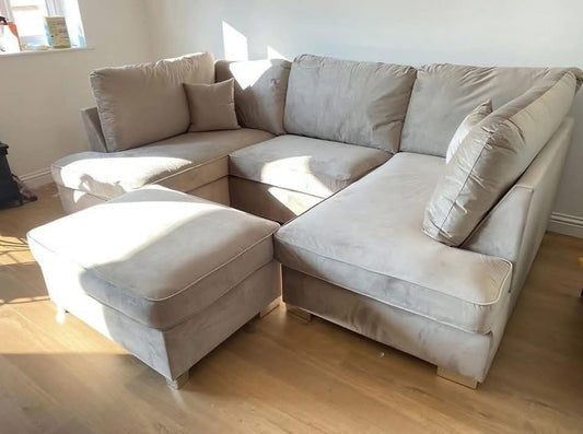 CloudComfort Modular Corner Sofa – Ultra Soft Grey Velvet with Deep Cushions