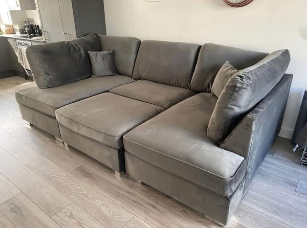 CloudComfort Modular Corner Sofa – Ultra Soft Grey Velvet with Deep Cushions