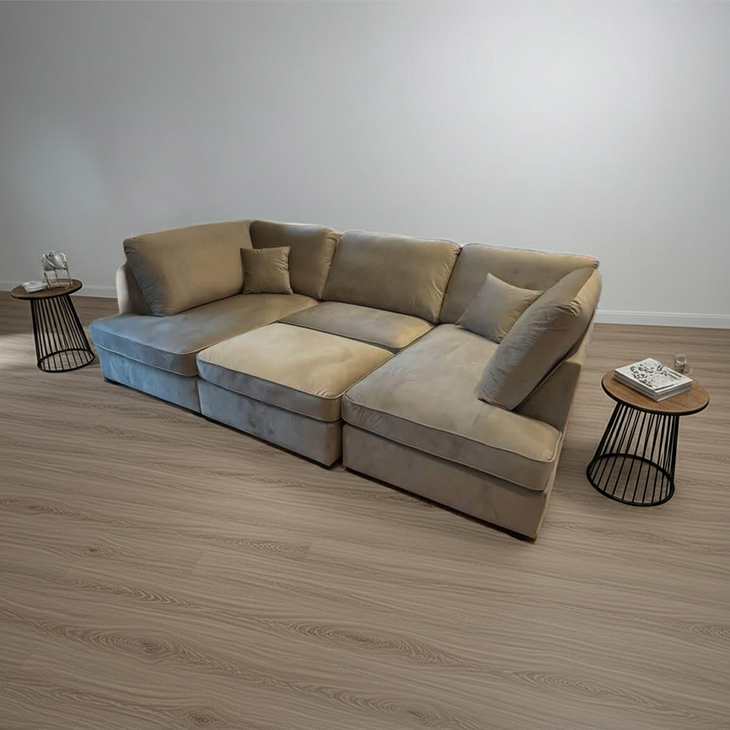 CloudComfort Modular Corner Sofa – Ultra Soft Grey Velvet with Deep Cushions