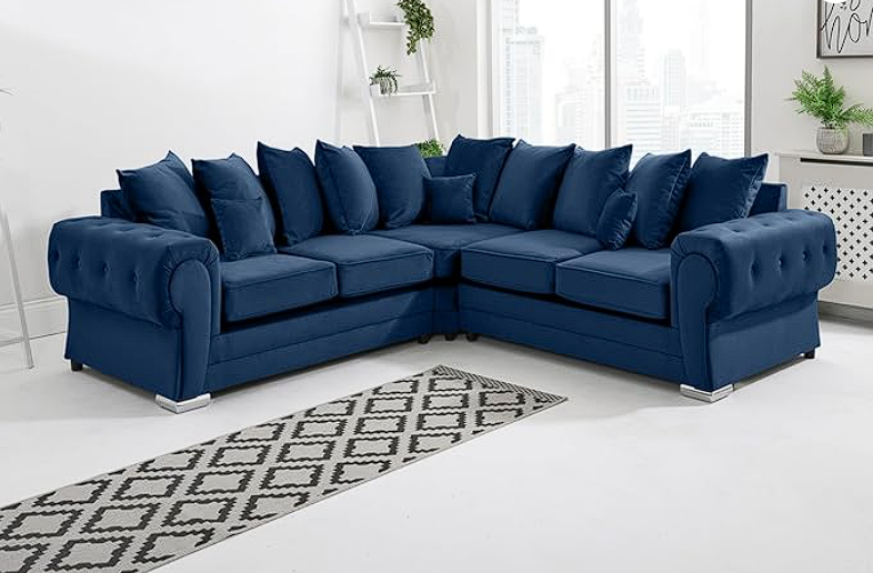 Best Selling Verona Grey Plush Velvet  C2C- Scatterback Sofa with Button Tufting & Chrome Feet- Living Room Sofa Set