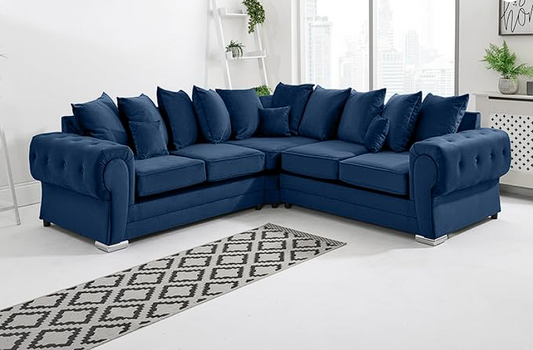 Best Selling Verona Grey Plush Velvet  C2C- Scatterback Sofa with Button Tufting & Chrome Feet- Living Room Sofa Set