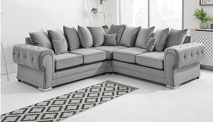 Best Selling Verona Grey Plush Velvet  C2C- Scatterback Sofa with Button Tufting & Chrome Feet- Living Room Sofa Set
