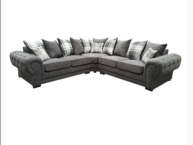 Hot Season 3 C 2 Corner Setter - Large Verona Left or Right Hand 6 Seater Sofa Grey Chenille - Comfy Designer Scatter Back Cushions - Modular Dual Arm Corner Suites for Living Room Lounge Indoors Decor