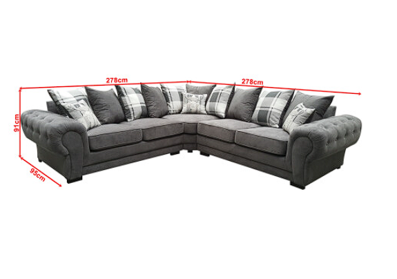 Hot Season 3 C 2 Corner Setter - Large Verona Left or Right Hand 6 Seater Sofa Grey Chenille - Comfy Designer Scatter Back Cushions - Modular Dual Arm Corner Suites for Living Room Lounge Indoors Decor
