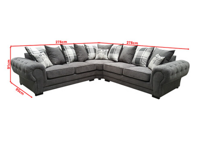 Hot Season 3 C 2 Corner Setter - Large Verona Left or Right Hand 6 Seater Sofa Grey Chenille - Comfy Designer Scatter Back Cushions - Modular Dual Arm Corner Suites for Living Room Lounge Indoors Decor