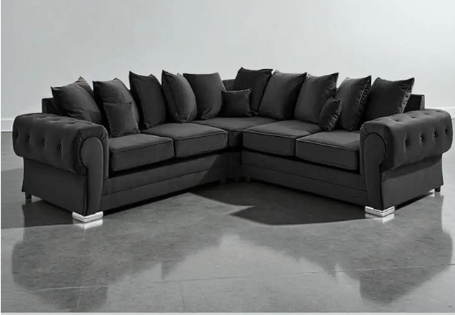 Best Selling Verona Grey Plush Velvet  C2C- Scatterback Sofa with Button Tufting & Chrome Feet- Living Room Sofa Set