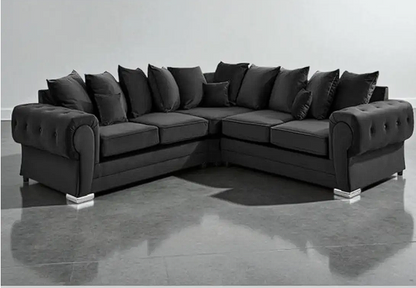 Best Selling Verona Grey Plush Velvet  C2C- Scatterback Sofa with Button Tufting & Chrome Feet- Living Room Sofa Set