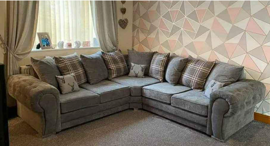 Verona Grey Corner Sofa - Soft Fabric Scatter back Cushions-Sofa For Sale-2C2 Large Couch