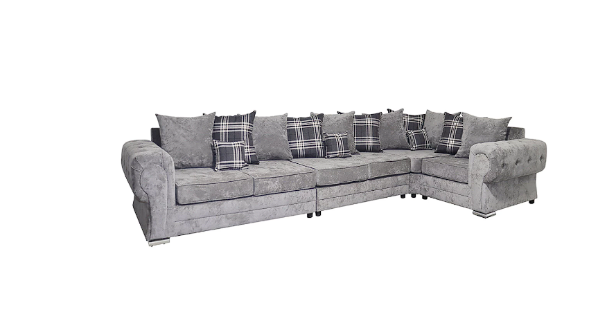 Hot Season 3 C 2 Corner Setter - Large Verona Left or Right Hand 6 Seater Sofa Grey Chenille - Comfy Designer Scatter Back Cushions - Modular Dual Arm Corner Suites for Living Room Lounge Indoors Decor