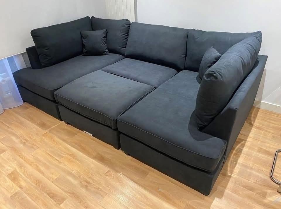 CloudComfort Modular Corner Sofa – Ultra Soft Grey Velvet with Deep Cushions