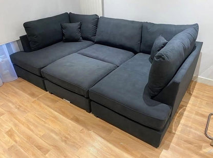 CloudComfort Modular Corner Sofa – Ultra Soft Grey Velvet with Deep Cushions