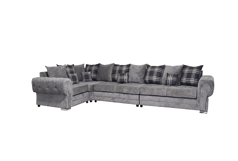 Hot Season 3 C 2 Corner Setter - Large Verona Left or Right Hand 6 Seater Sofa Grey Chenille - Comfy Designer Scatter Back Cushions - Modular Dual Arm Corner Suites for Living Room Lounge Indoors Decor