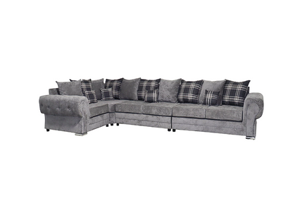 Hot Season 3 C 2 Corner Setter - Large Verona Left or Right Hand 6 Seater Sofa Grey Chenille - Comfy Designer Scatter Back Cushions - Modular Dual Arm Corner Suites for Living Room Lounge Indoors Decor