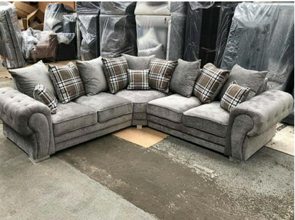 Verona Grey Corner Sofa - Soft Fabric Scatter back Cushions-Sofa For Sale-2C2 Large Couch
