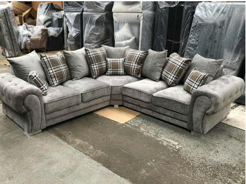 Verona Grey Corner Sofa - Soft Fabric Scatter back Cushions-Sofa For Sale-2C2 Large Couch